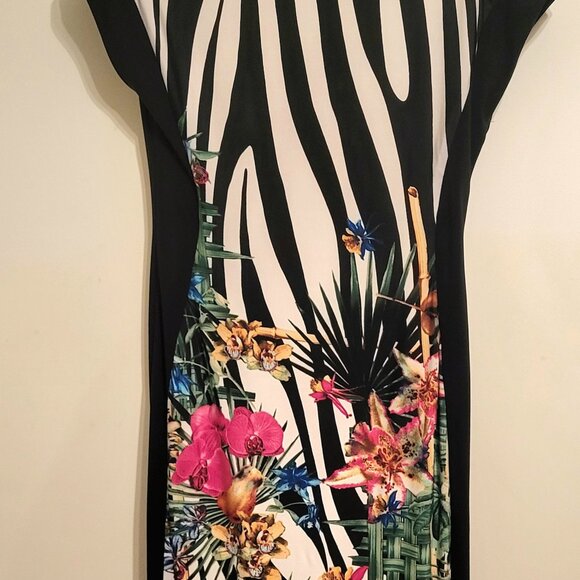 Joseph Ribkoff - Size 12 - Animal and Tropical Print - Faux Wrap Dress - Picture 4 of 11